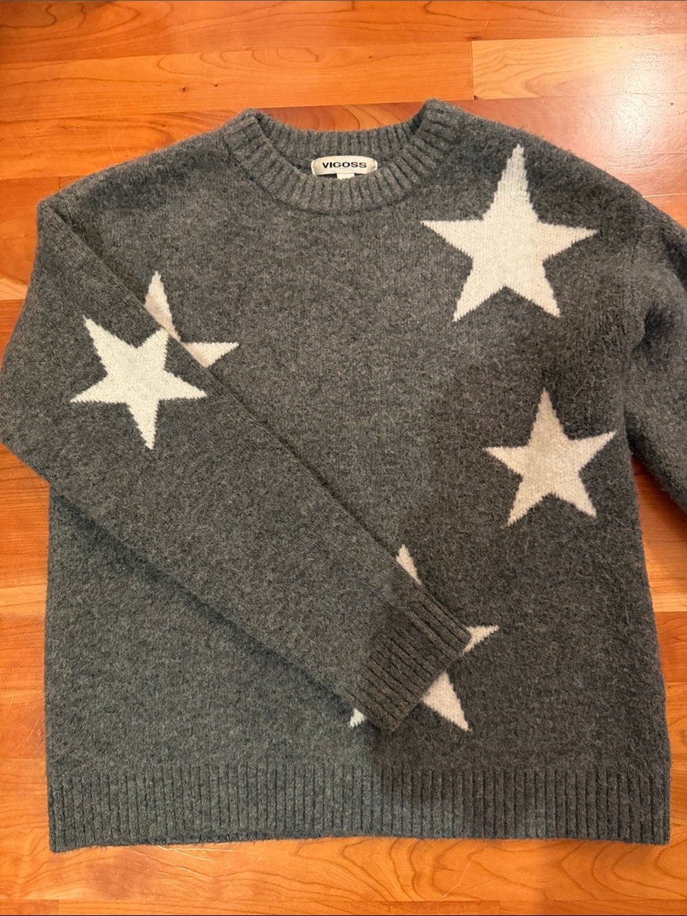 Vigoss Anthropologie Grey Star Knit Oversized Boxy Crewneck Sweater Small